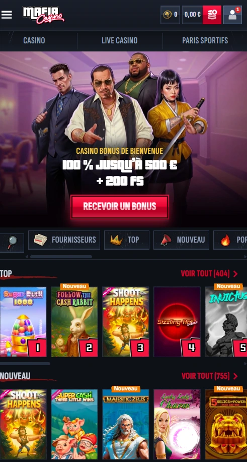 mafiacasino mobile home page