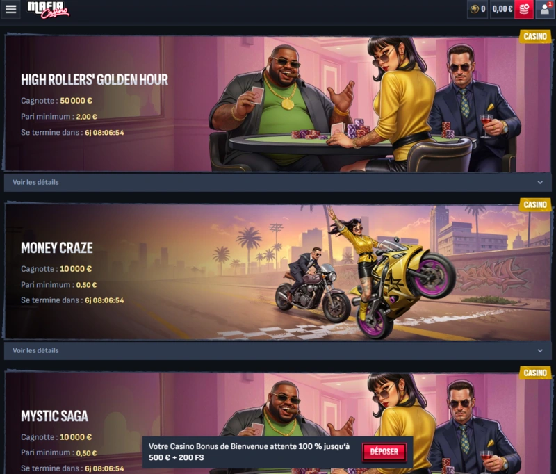 mafiacasino tournaments page