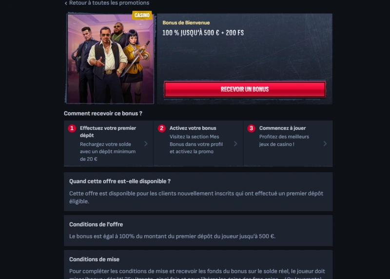 mafiacasino welcome bonus page